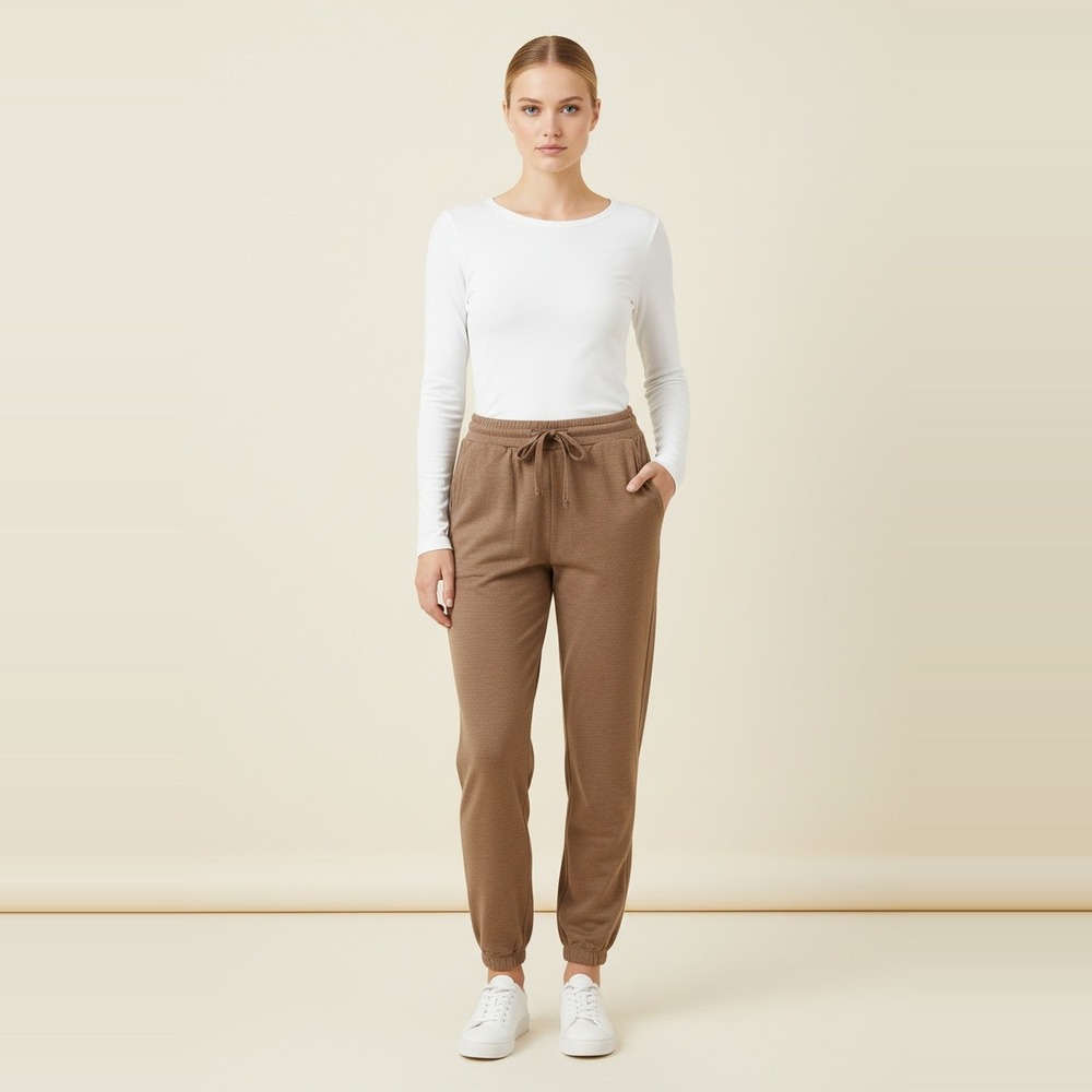 Mystree NWT Knit Jogger Pants Womens S Camel Coco Smocked Waist Drawstring